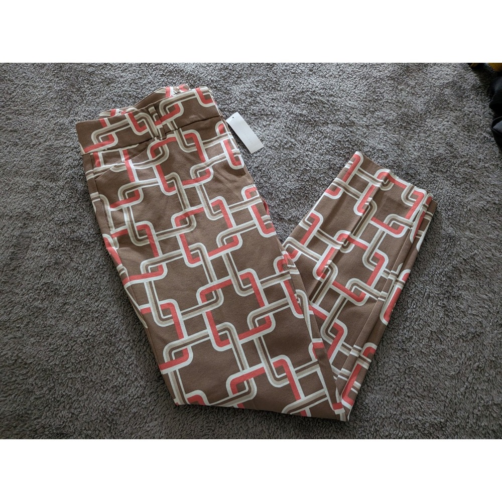New York & Co 7th Avenue Audrey Slim Ankle Pants Geometric Chain Link Print 8